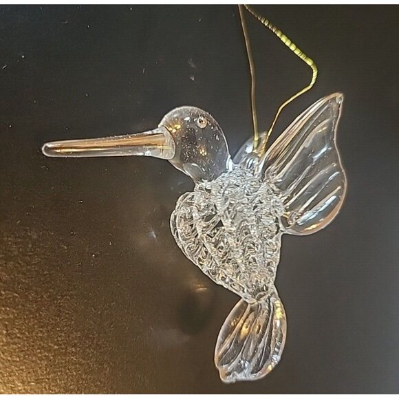 Clear Glass Hand Blown Hummingbird Ornament Gold Trim Vintage - Picture 2 of 6